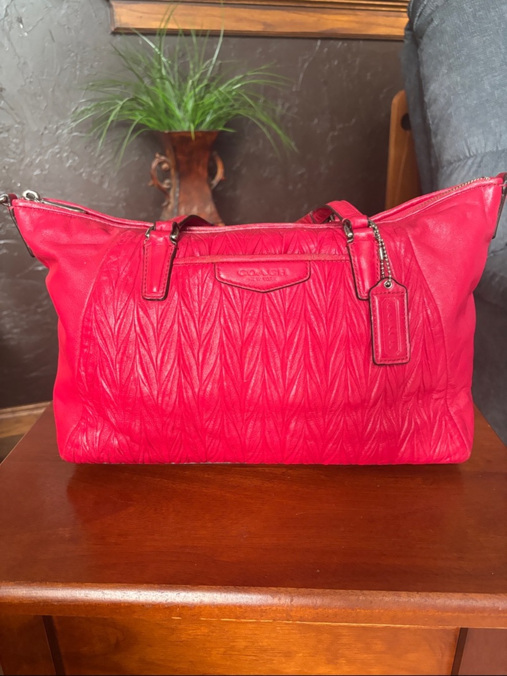 Coach Madison Gathered Leather Satchel F29234 Pink Leather Handbag Purse